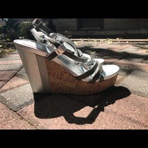 Prada Wedge Sandal Silver 37.5 8M